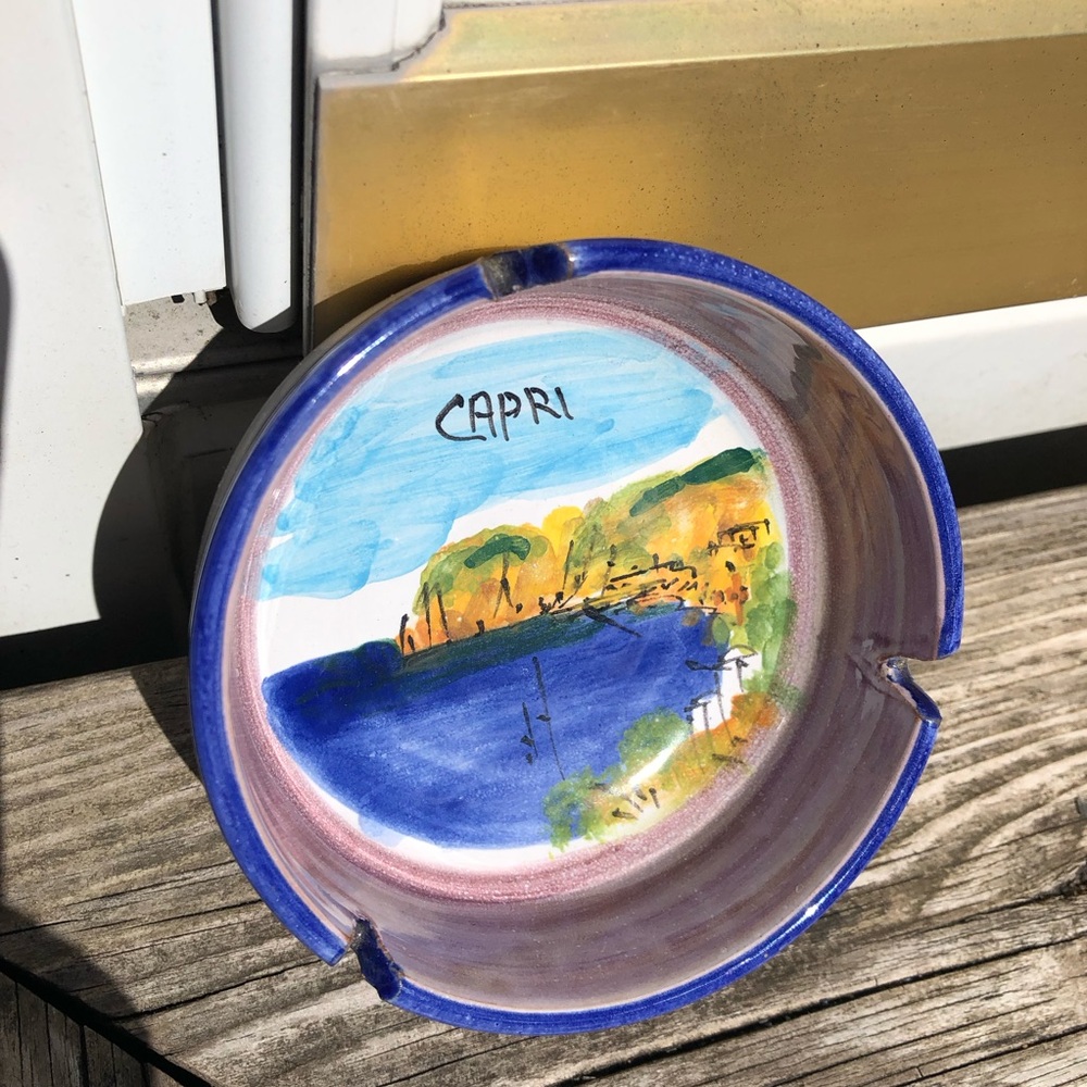 Vintage Ceramic Souvenir ASHTRAY Capri / Italy / Hand painted / Pottery / MCM